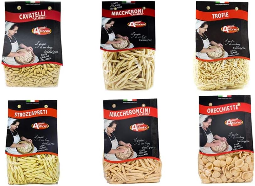 Multipack Artisan Astorino Pasta with 100% Italian Wheat - Cavatelli, Orecchiette, Trofie, Strozzapreti, Fileja, Macaroni