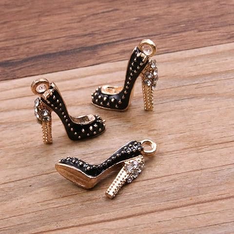 4Pcs 14 * 18mm Four Color Alloy Metal Drop Oil High Heels Charms Pendant for DIY Bracelet Necklace Jewelry Making (Color : Black) Cover