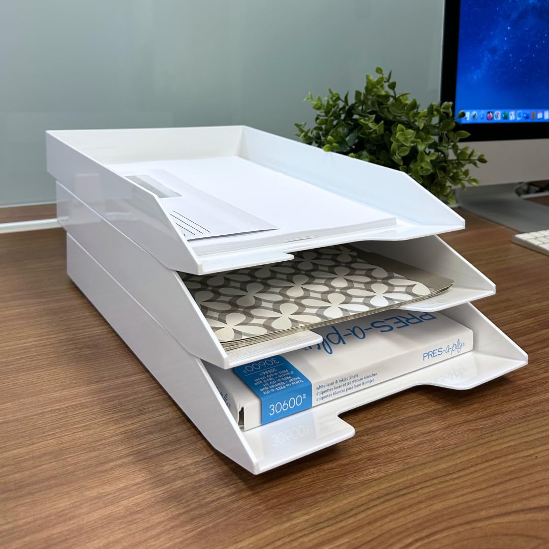 Acrimet Stapelbare Briefablage, 3 Etagen, Frontlader, Schreibtisch-Organizer, A4-Briefgröße, Kunststoff, Weiß