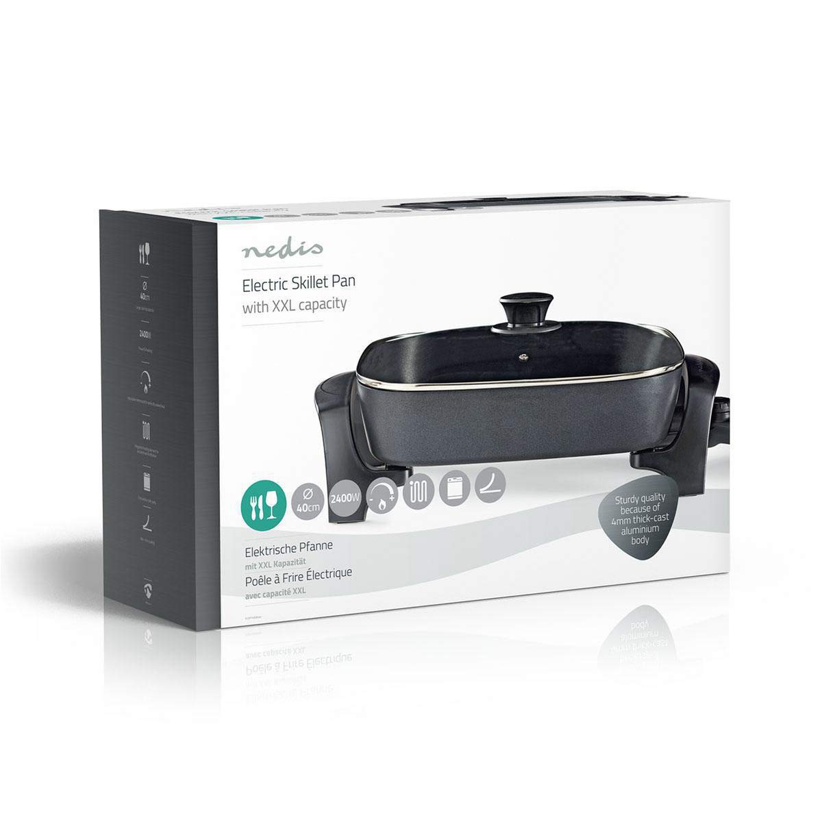 NEDIS Poêle à Frire Électrique - 2200 W - 7.0 L - Indicateur d'alimentation - Controle de la Température Réglable - 40 cm - Aluminium/Plastique - Noir FCSP110EBK40