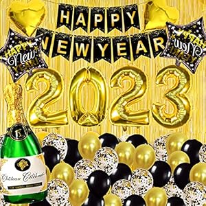 New Years Eve Party Supplies 2023, Happy New Year Hanging Swirls for Black and Gold New Years Happy New Year Decorations…