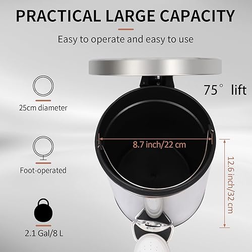 Miniatura 3 de Gzdisbek Cubo de basura de acero inoxidable, cubo de basura de 8 litros2.1 galones con tapa, cubo de basura para cocina y baño, color plateado