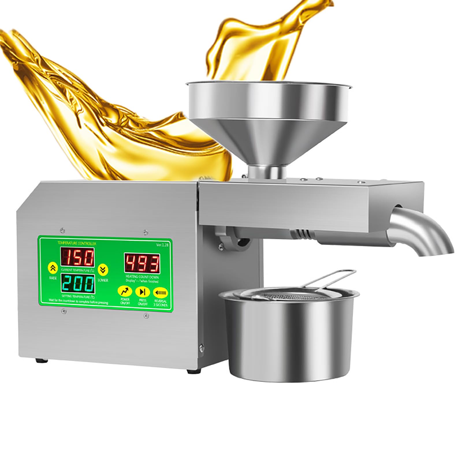 Eoweiot Electric Oil Press Machine, Automatic Cold Hot Oil Maker with Hot/Cold Pressing Modes,for Soybeans, Rapeseed