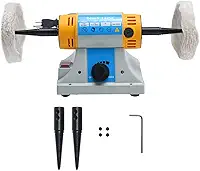 YaeTek Polidor elétrico de buffer de torno de bancada de 10 cm, polidor elétrico de joias, máquina de polimento de rocha de velocidade variável, máquina de polimento dupla de 10 cm para joias, madeira