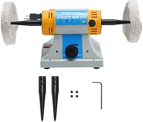 YaeTek Polidor elétrico de buffer de torno de bancada de 10 cm, polidor elétrico de joias, máquina de polimento de rocha de velocidade variável, máquina de polimento dupla de 10 cm para joias, madeira