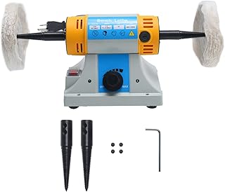 YaeTek 4-1/4" Bench Lathe Buffer Polisher Electric Benchtop Jewelry Polisher Rock Variable Speed Polishing Machine Dual 4 inch Buffing Wheel Bench Grinder Machine for Jewelry, Wood, Silver, Amber
