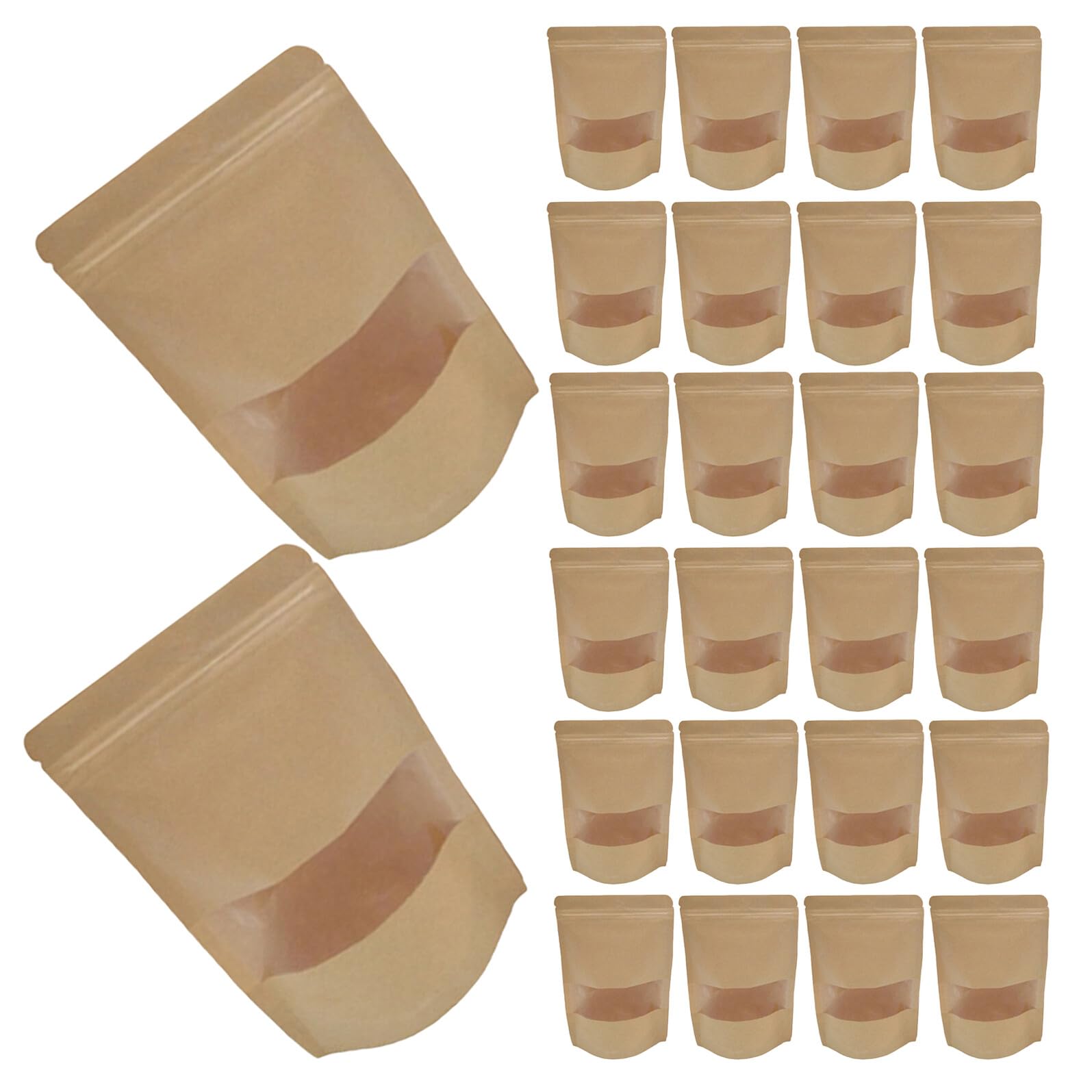 Mikikit 50pièces Sachets Kraft Blancs à Fenêtre Refermables avec Fermeture Éclair pour Emballage Alimentaire Stockage de Friandises Biscuits et Petits Objets