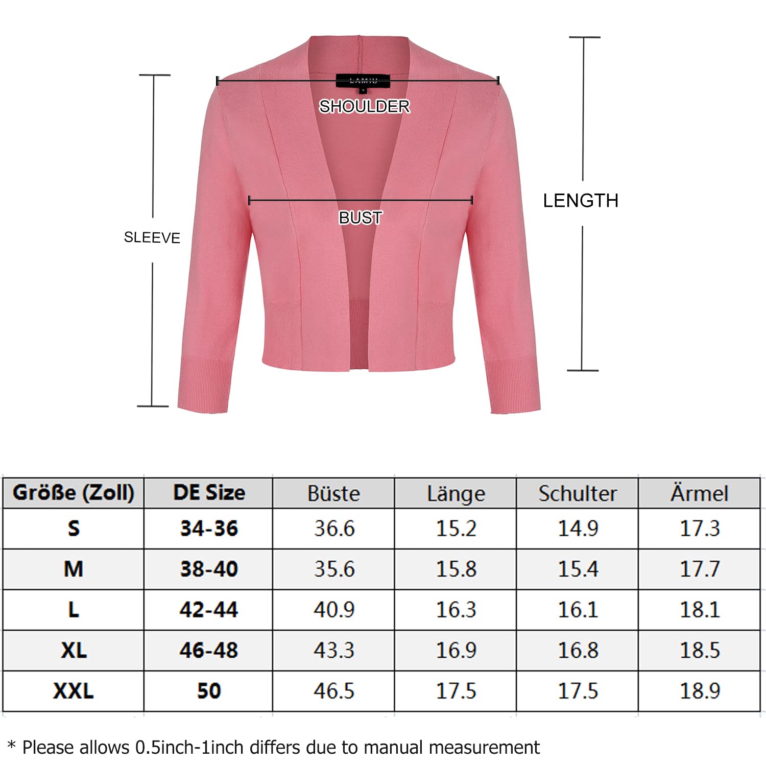 Mintilimit - Chaqueta de punto para mujer (manga corta, 3/4, con botón de bolero)