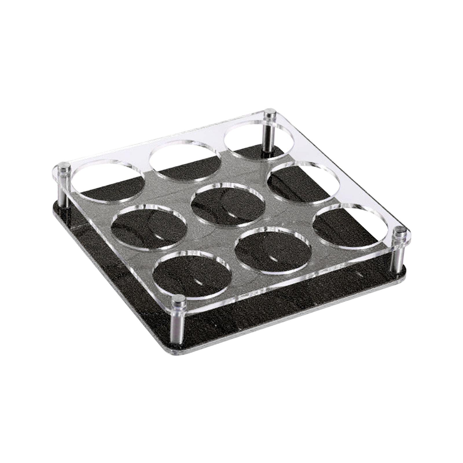 Vassoio per tazze in vetro, per tazze d'acqua, cocktail, bicchieri, per tavolino da caffè, bar, feste (9 fori, nero)