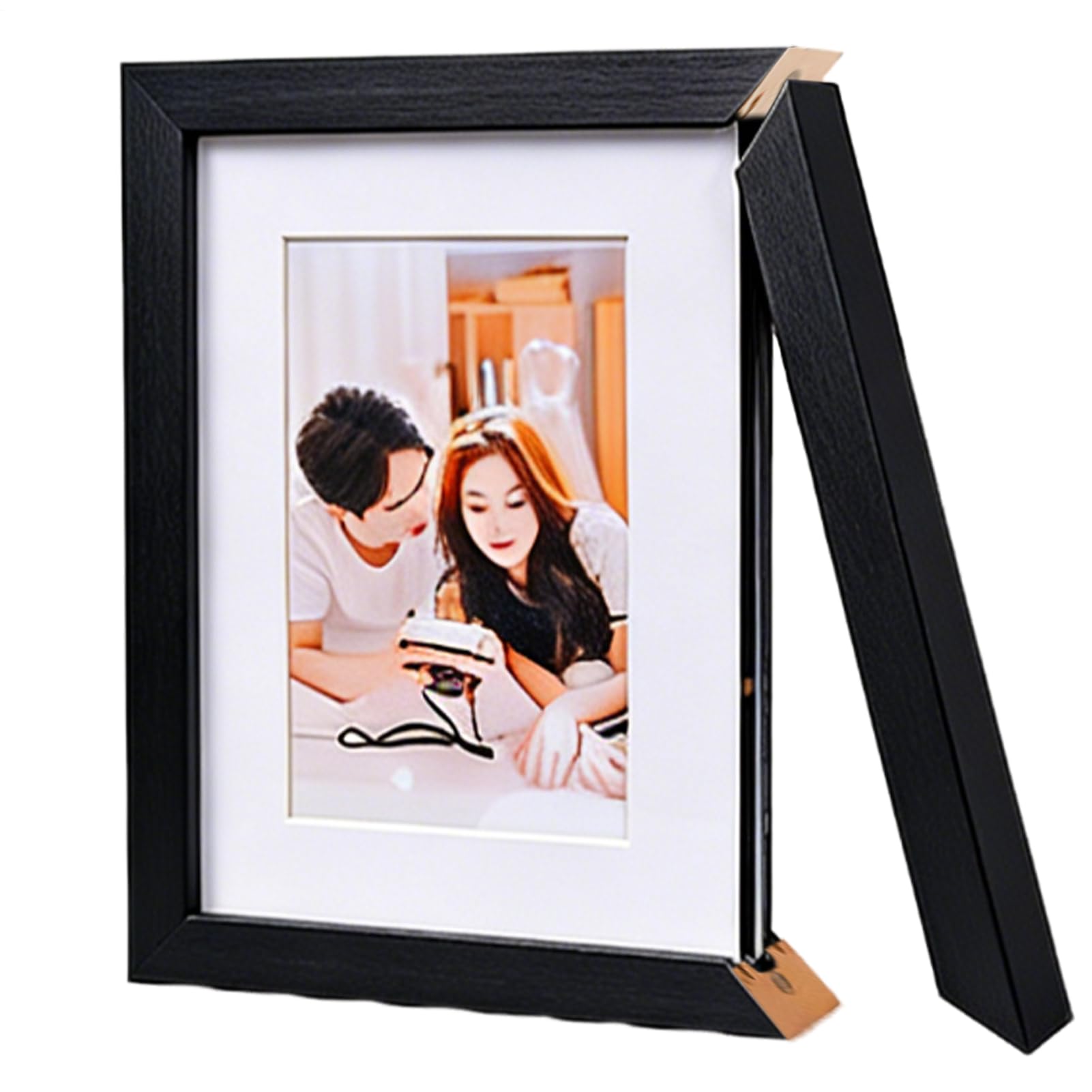 Cadre de rangement en bois noble de 17,8 cm avec ouverture pour collection de photos