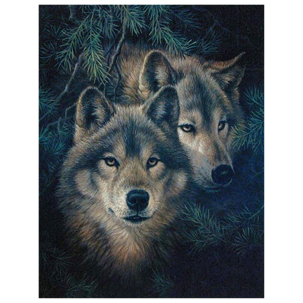 Kit broderie diamant loup 80x100cm en strass complet pour décoration salon