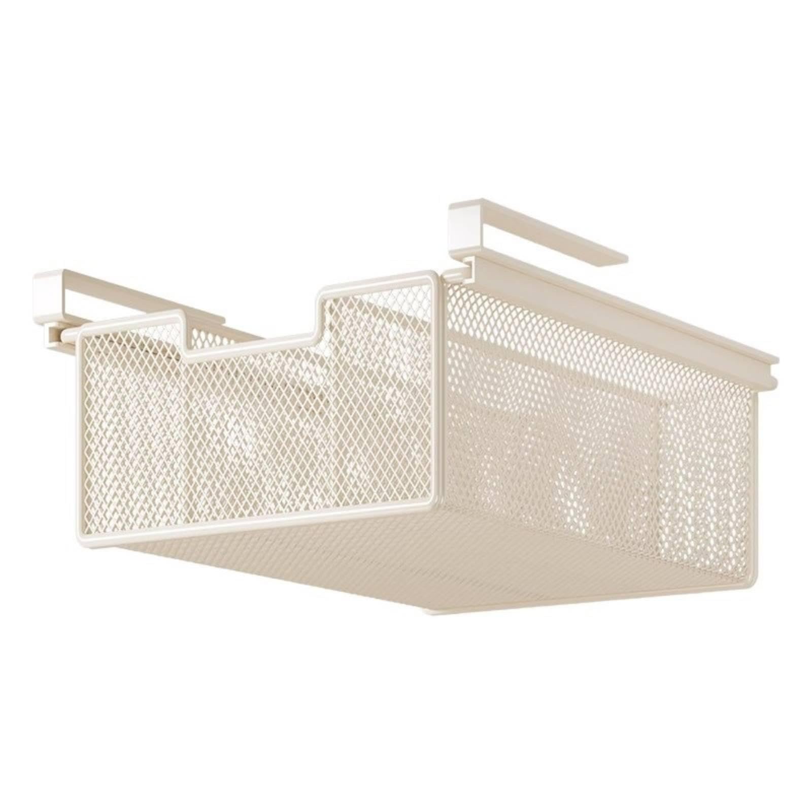 under shelf hanging storage bin pull-out drawer-style storage basket closet organizer undershelf wire basket white m