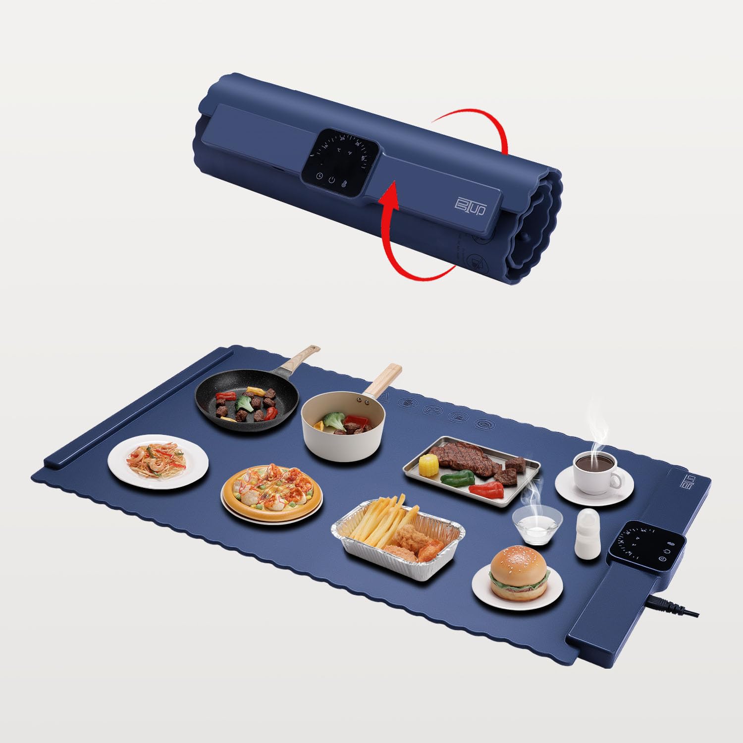 BTUP Electric Warming Tray,Food Warming Mat with 5 Temperature Settings,Rollable & Portable Silicone Fast Heating Tray Food Warmer For Parties,Restaurants,Buffet,Sabbat,Home Everyday Use(Blue)