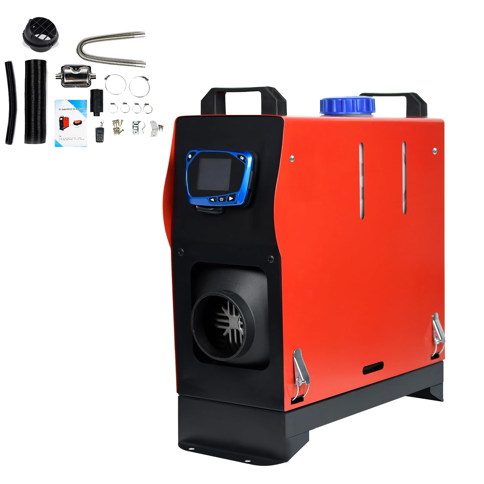 LZQ Ogrzewanie postojowe na olej napędowy 8 kW, 12 V, ogrzewanie z pilotem zdalnego sterowania, monitorem LCD i tłumikiem, do samochodów, kamperów, łodzi, ciężarówek, przyczep (czerwony, typ A)