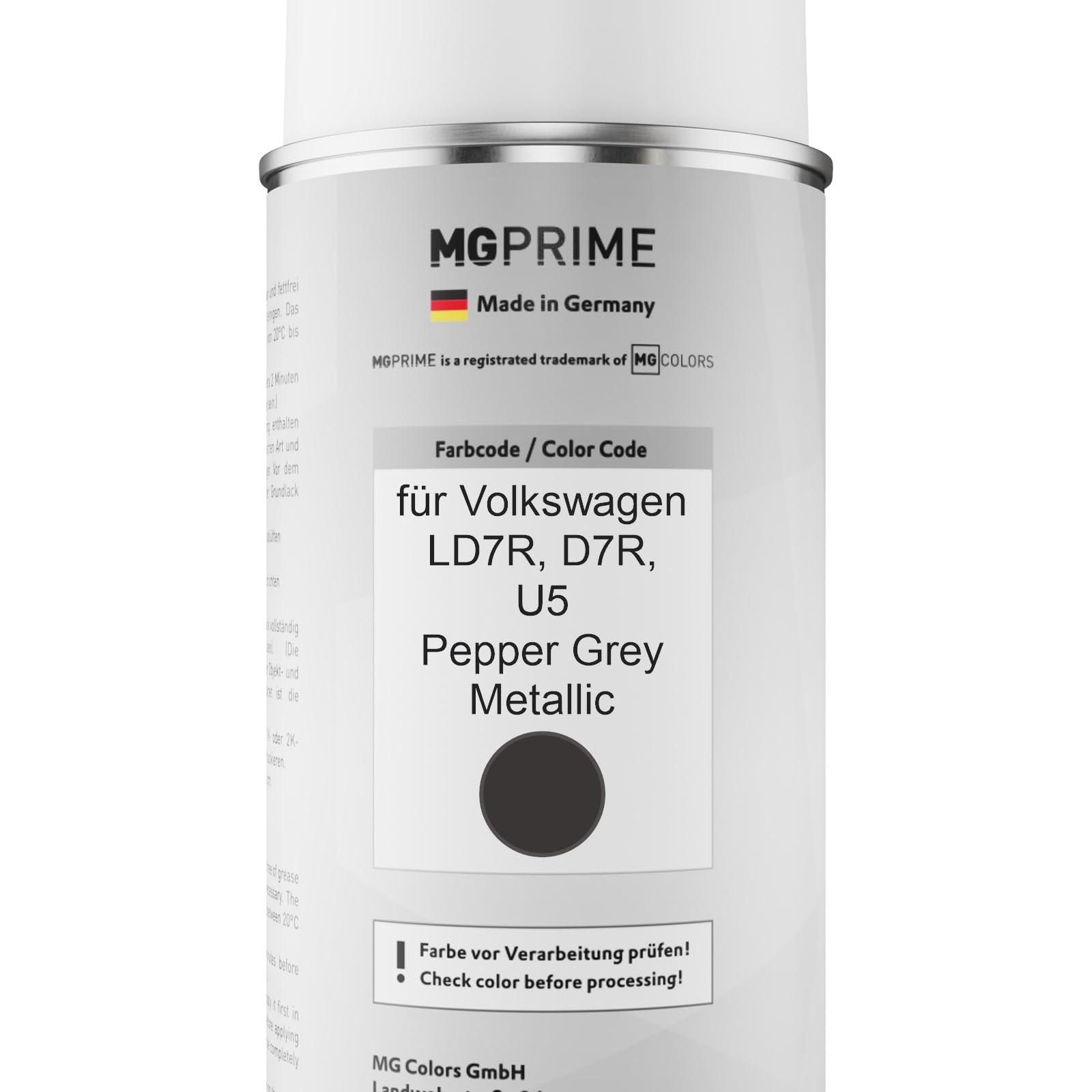 MG PRIME Vernice per auto Kit di bombolette a spruzzo per Volkswagen VW LD7R / D7R / U5 Pepper Grey Metallic Bomboletta spray da 400ml di vernice di base vernice trasparente