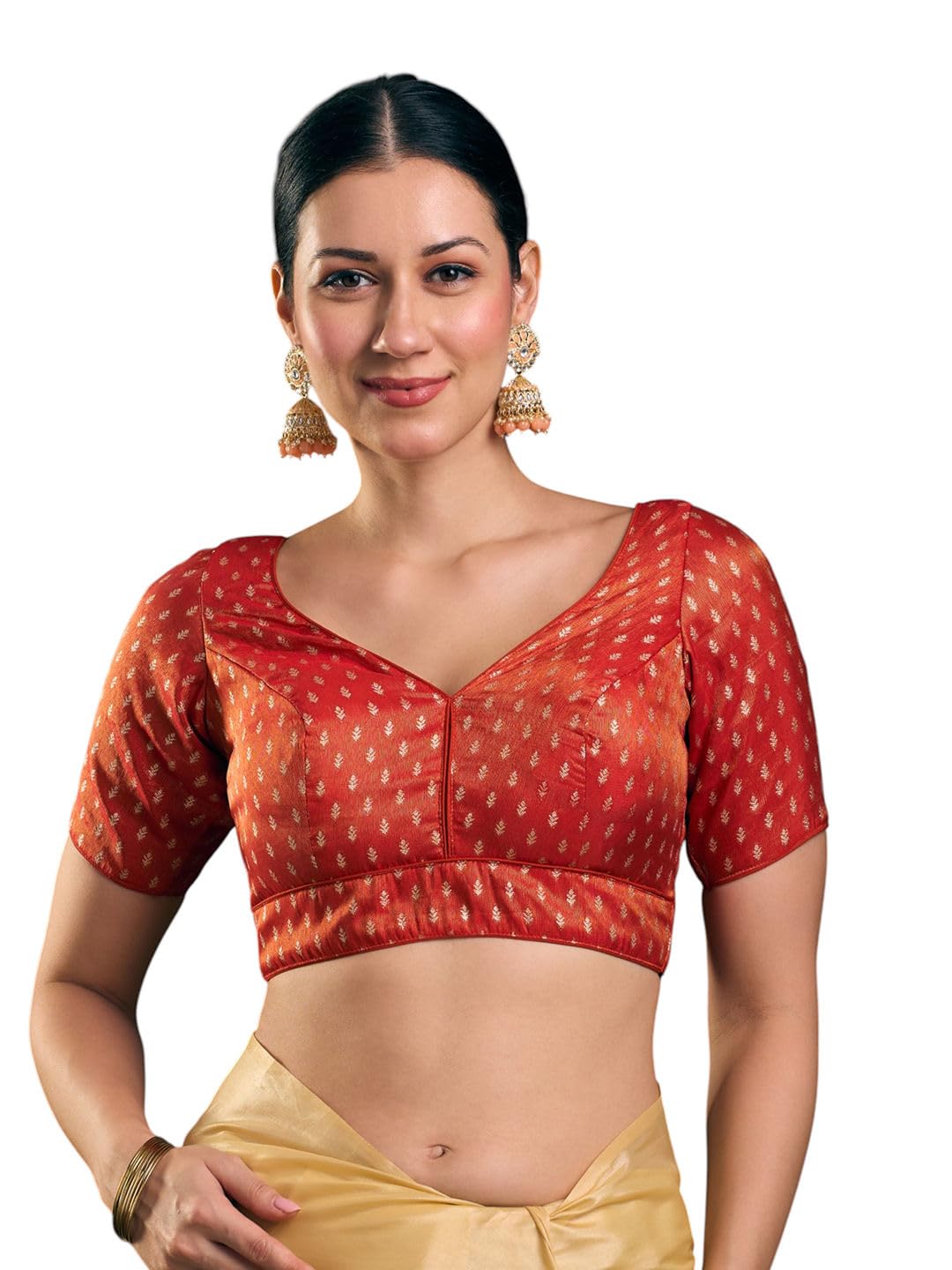 Women Pure Silk V-Neck Short Sleeve Woven Design Blouse For Saree & Lehenga-image-0