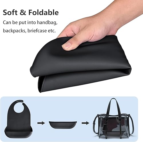 Miniatura 4 de Baberos para adultos para hombres y mujeres, lavables de silicona para adultos con recogedor de migas, Negro Paquete de 2