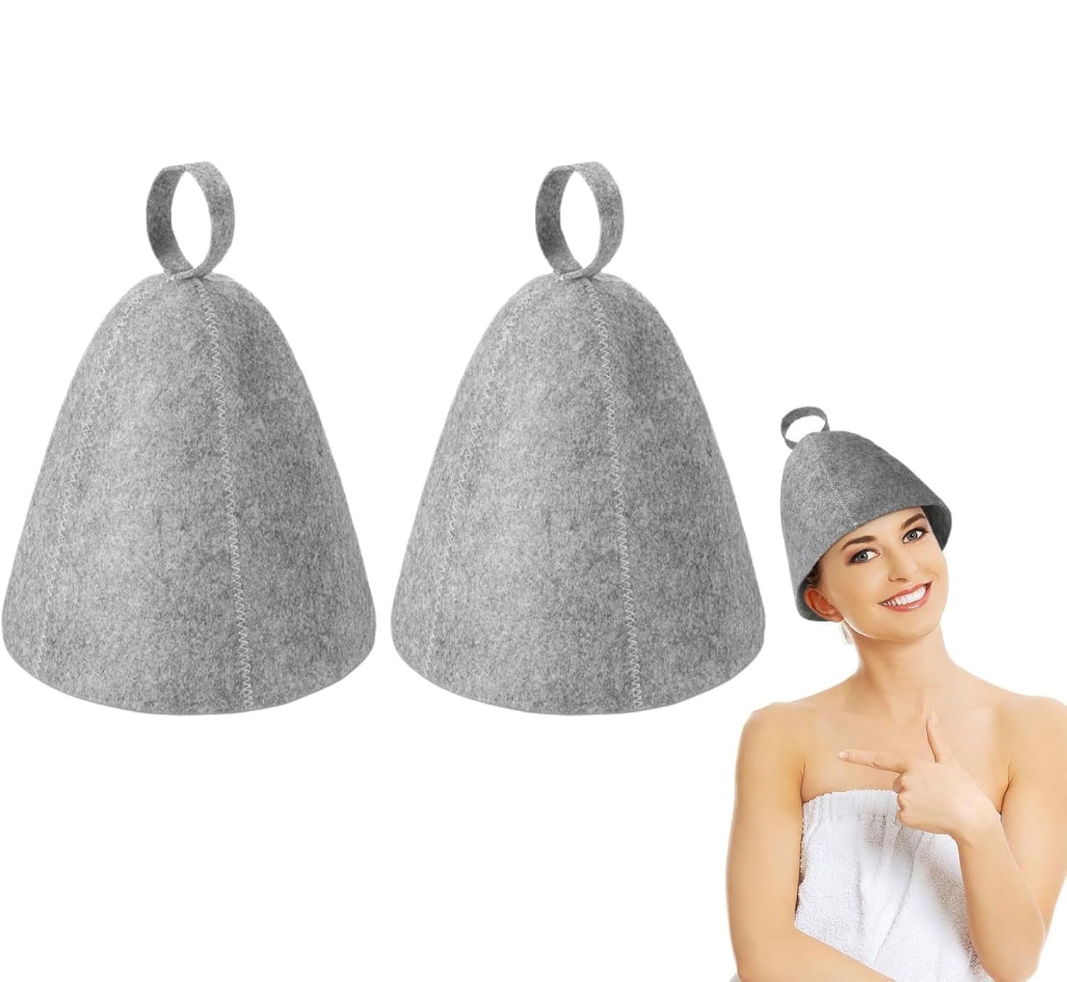 Chapeau Sauna en Feutre 2 Pièces Bonnet Anti-Chaleur pour Homme Femme Spas Gris