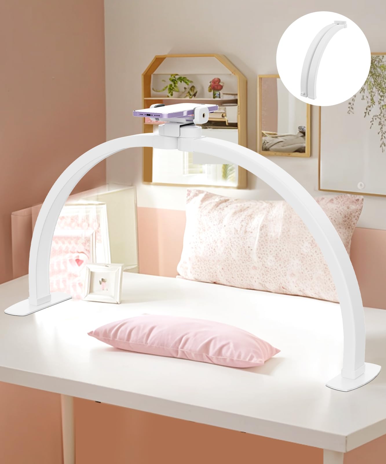 Half Moon Light for Nail Desk, 30In Large Foldable Nail Lamp for Desk with Phone Holder/Carrying Bag Professional Stable Moonlight 10 Brightness 3 Color Modes for Salon/Beauty/Eyelashes/Tattoos/Crafts