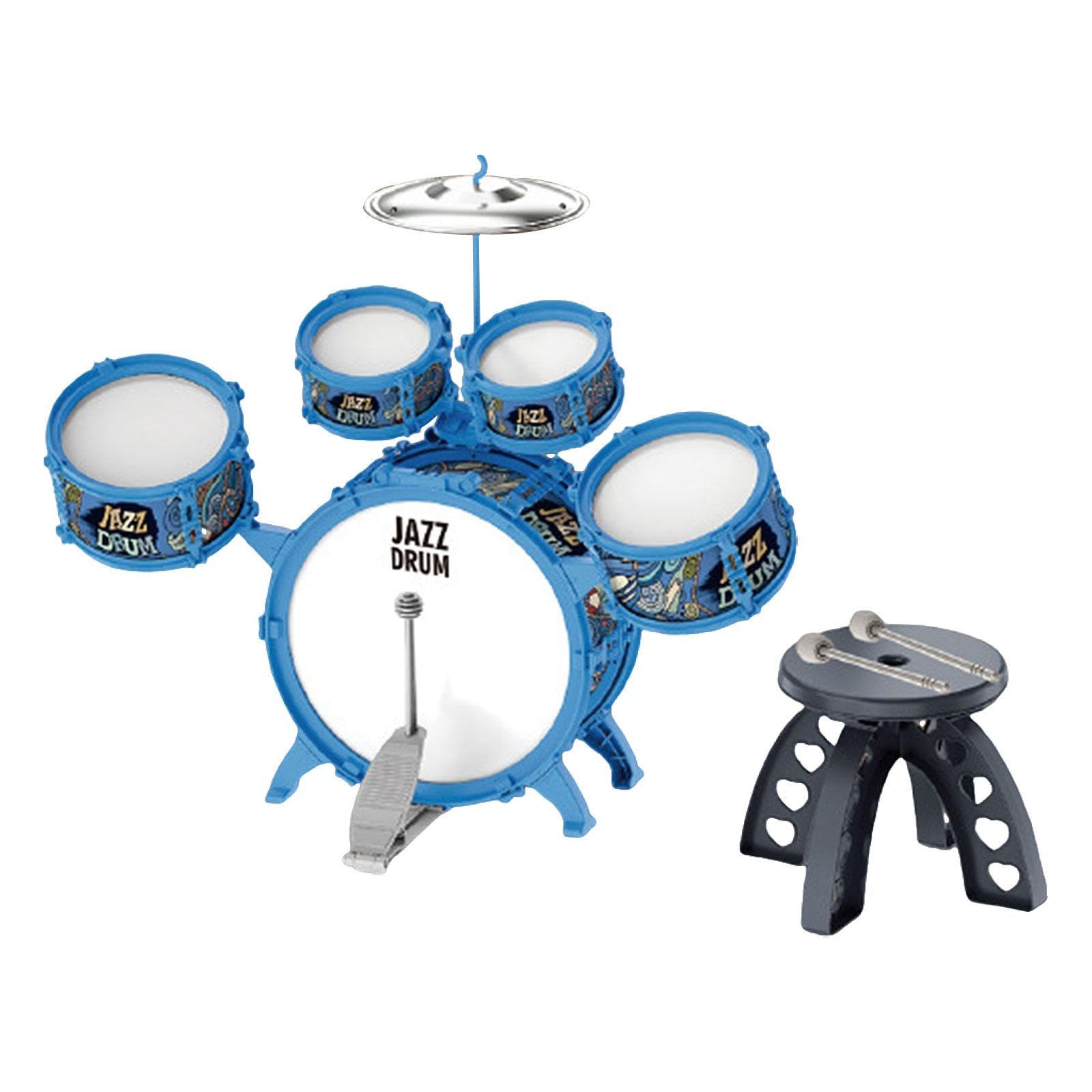 Batería Infantil con Baquetas, Juguete Educativo Musical para El, Azul