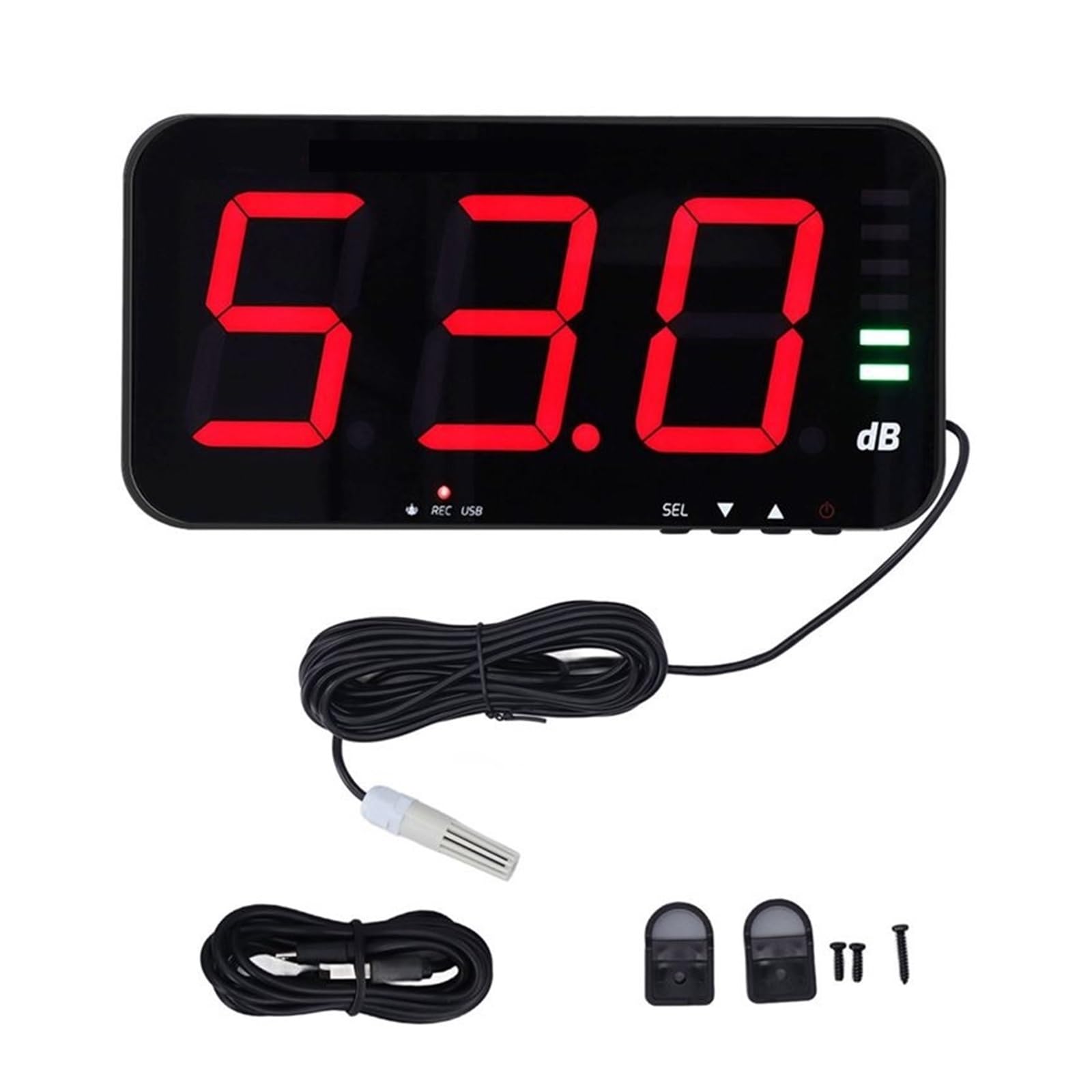 Medidor de Decibeles, Lector de decibelios Digital, medidor nivel sonido con pantalla 13 pulgadas, Detector ruido ambiental for colgar en la pared, 654A
