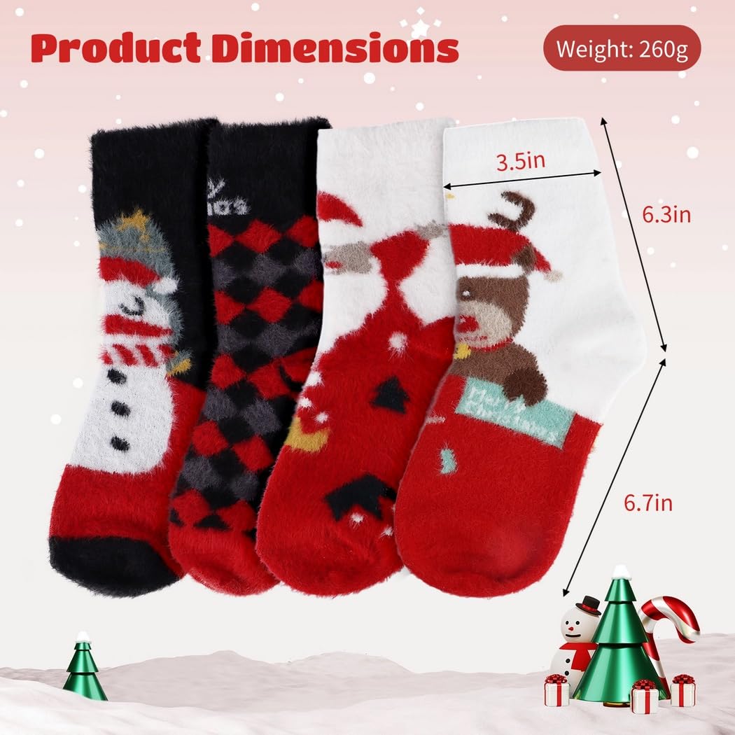 Warme Weihnachtssocken, dicke Fleece-Wintersocken, bunte Weihnachtssocken, 4 Paar für Urlaub, Party, Geschenke, 8 Stück