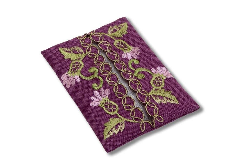 Justina Claire Pocket Tissue Holder in a Glencoe Thistle Design.