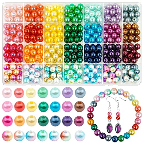 470 Pcs 10MM Pearl Beads for Jewelry Making 28 Colors ABS Round Faux Mermaid Pearls with Hole Handcrafted Loose Spacer Beads for DIY Craft Necklace Bracelet Phone Lanyard Wedding Decor (10MM)