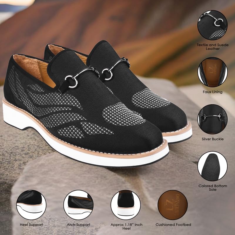 Image of LIBERTYZENO Mens Tuxedo Canvas Textile and Suede Leather Noble Loafers and Slip On Wedding Party Shoes for Easter Gift