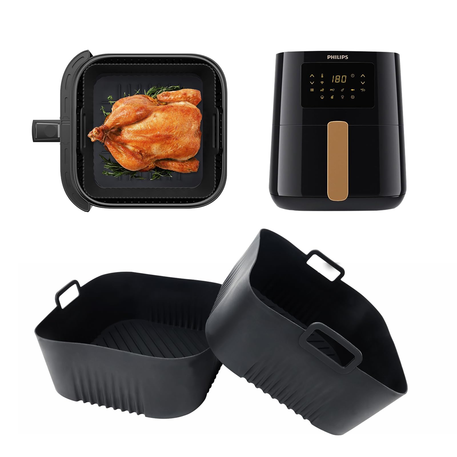 2PCS Silicone Mold for Philips Airfryer 4.1L Hot Air Fryer (HD9252, HD9200, HD9255) Silicone Accessory for Ninja Pro 4.7L Cosori 3.8L - 4.7L