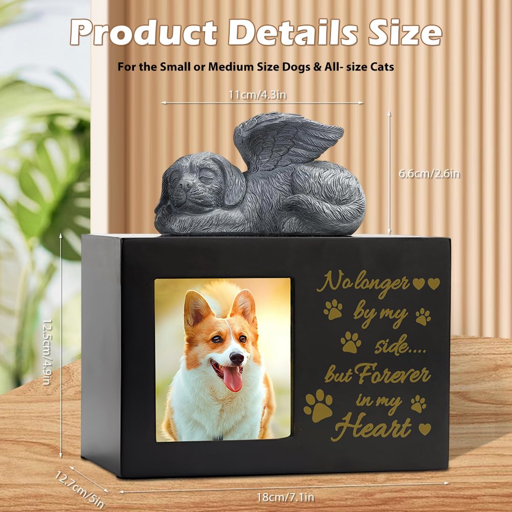 Urne Hund, Tierurnen für Hunde mit Hundeengel Gedenkstein Hund, Hundeurne mit Fotorahmen, Haustier Einäscherung Box, Tierurnen für Katze, Gedenkgeschenk für Verlorene, für 35kg große Hundes(B)