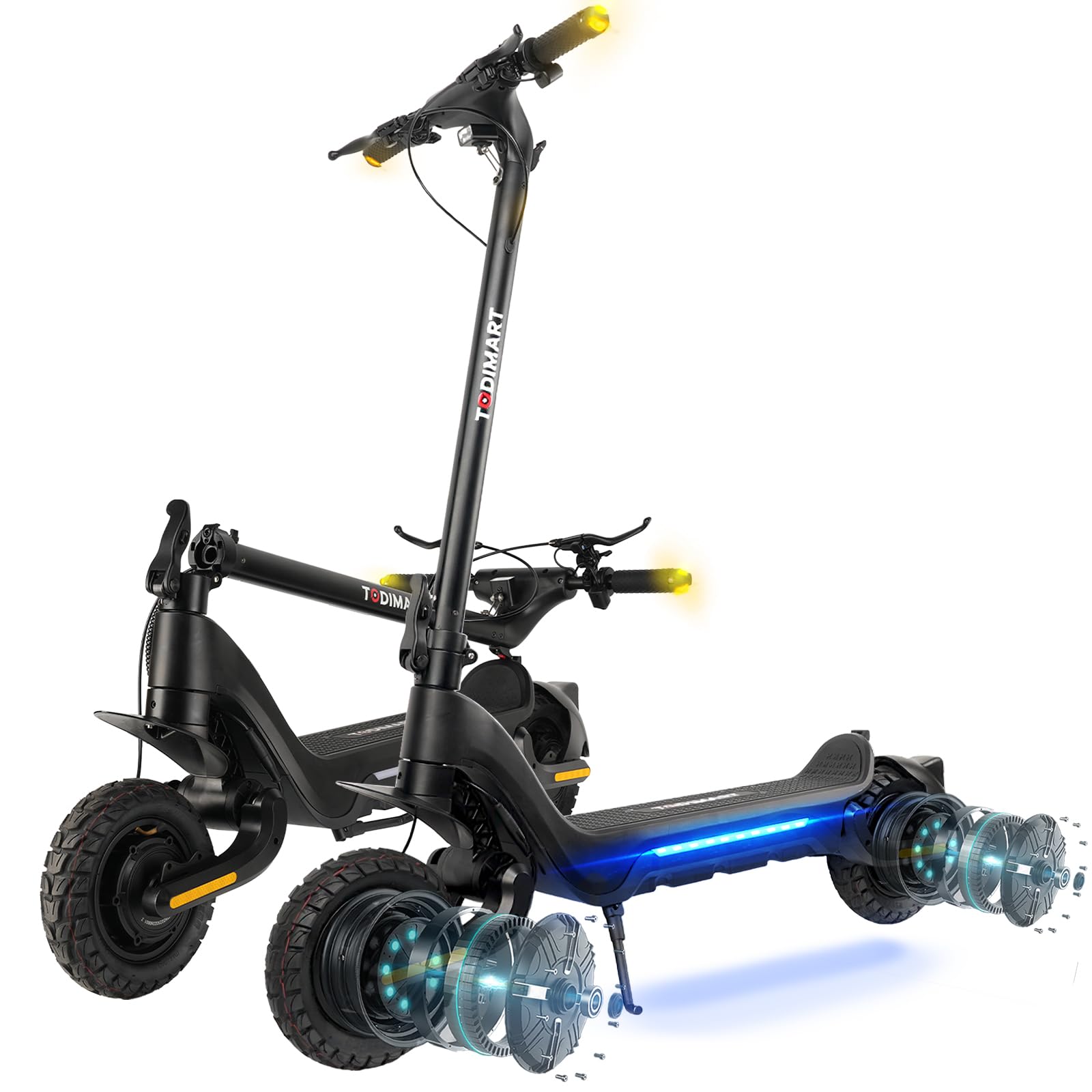 TODIMART Patinete Eléctrico Adultos, Autonomía 55-90KM, 13/18.2Ah Batería, Ruedas 10" Todoterreno, Doble Frenos de Disco/Plegable Scooter Electrico | 500 W de potencia máxima, con aplicación Bluetooth, sistema de frenado doble, impermeable IPX5, neumático