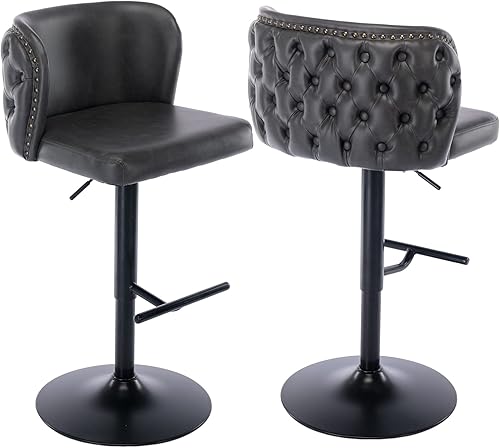 Dvasovio Taburetes de bar giratorios de cuero, altura ajustable del asiento de 25 a 33 pulgadas, modernos taburetes de bar tapizados de poliuretano