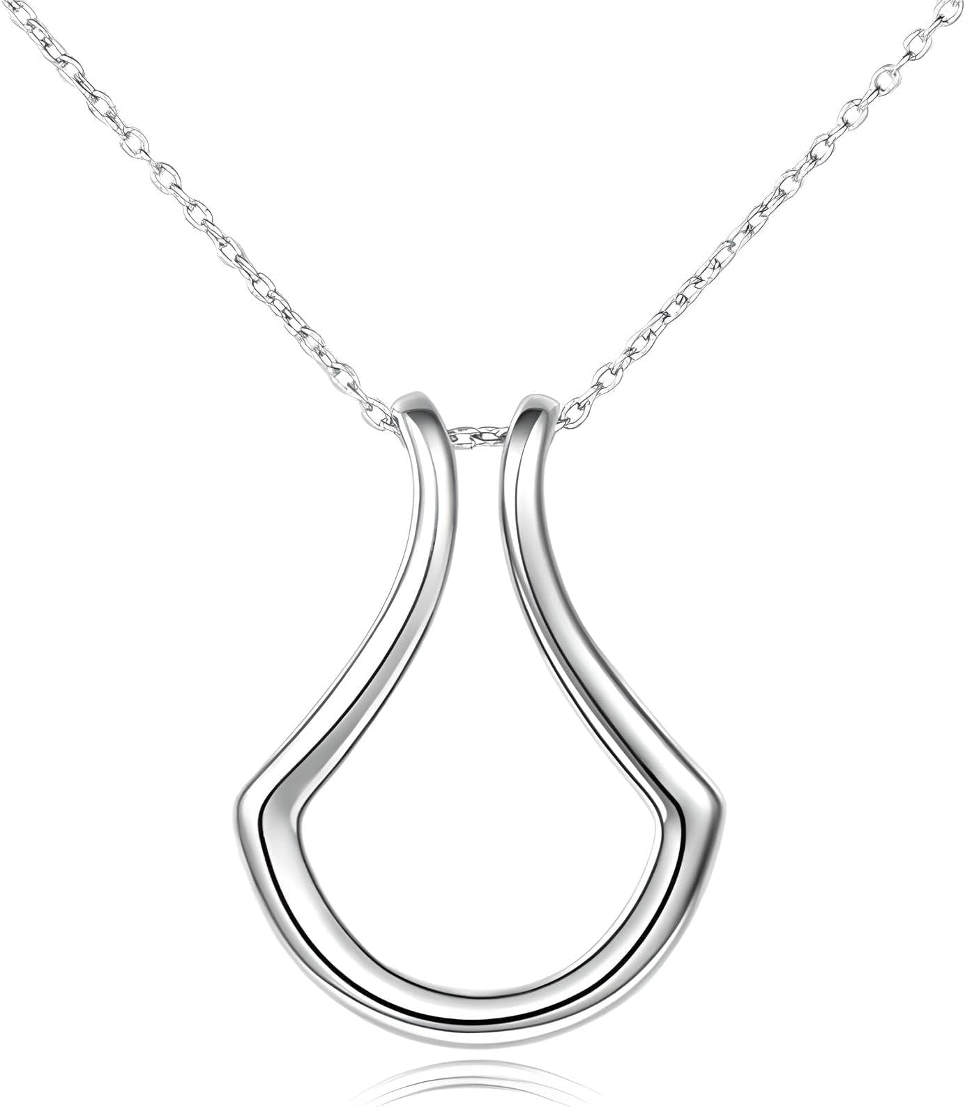 NBYGSC 925 Sterling Silver Ring Holder Necklace For Women Girls, Necklace Geometric Ring Holder Ring Pendant Necklace 45cm Long, Wishbone Necklace, Rhombus Ring Holder Necklace