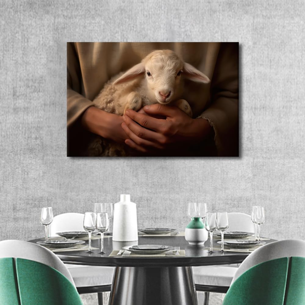 TISHIRON Home Decorations for Living Room Jesus Lost Lamb Paintings Canvas Wall Art 1 Piece Wall Art Artwork for Home Walls Christian Wall Decor Gallery-Wrapped Posters And Prints - Image 3