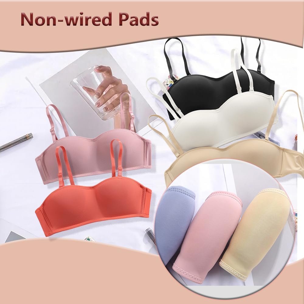 6-Pack Girls Non-Wire Seamless Bras Bralettes Adjustable Straps Lightweight Everyday Bras