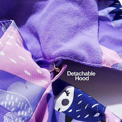 Fafsgod Girls Rain Jacket Fleece Lined Zip Hooded Lightweight Coats Casual Kid Waterproof Windbreaker (Hedgehog Purple, 8-9Y) #TOP6