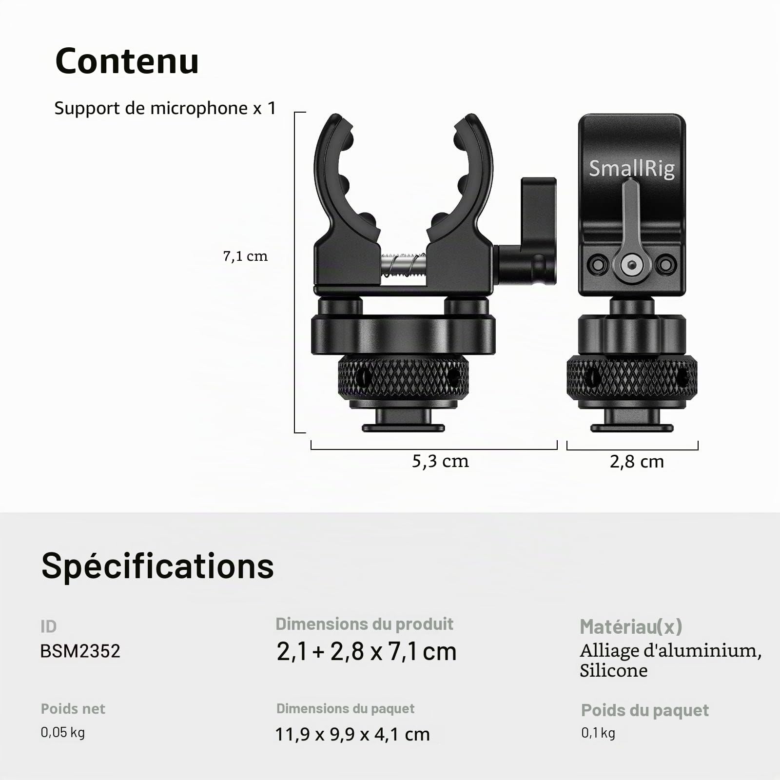 SMALLRIG Support de Microphone avec Adaptateur Cold Shoe 2352