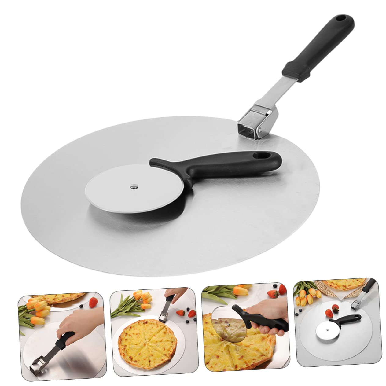 OFFSCH 1Set Folding Pizza Peel and Cutter Pizza Shovel Paddle for Easy Transfer of Pizza Bread and Pastries Kitchen Tool for Home Baking