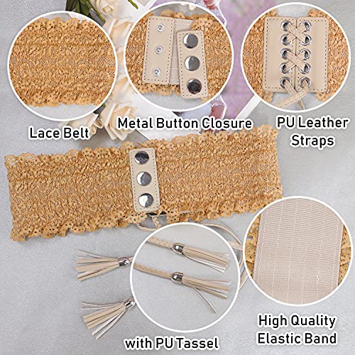 Lovful Lace Elastic Belt for Women,Adjustable Faux Leather Waist Belt,Tassel Obi Cinch Belt4