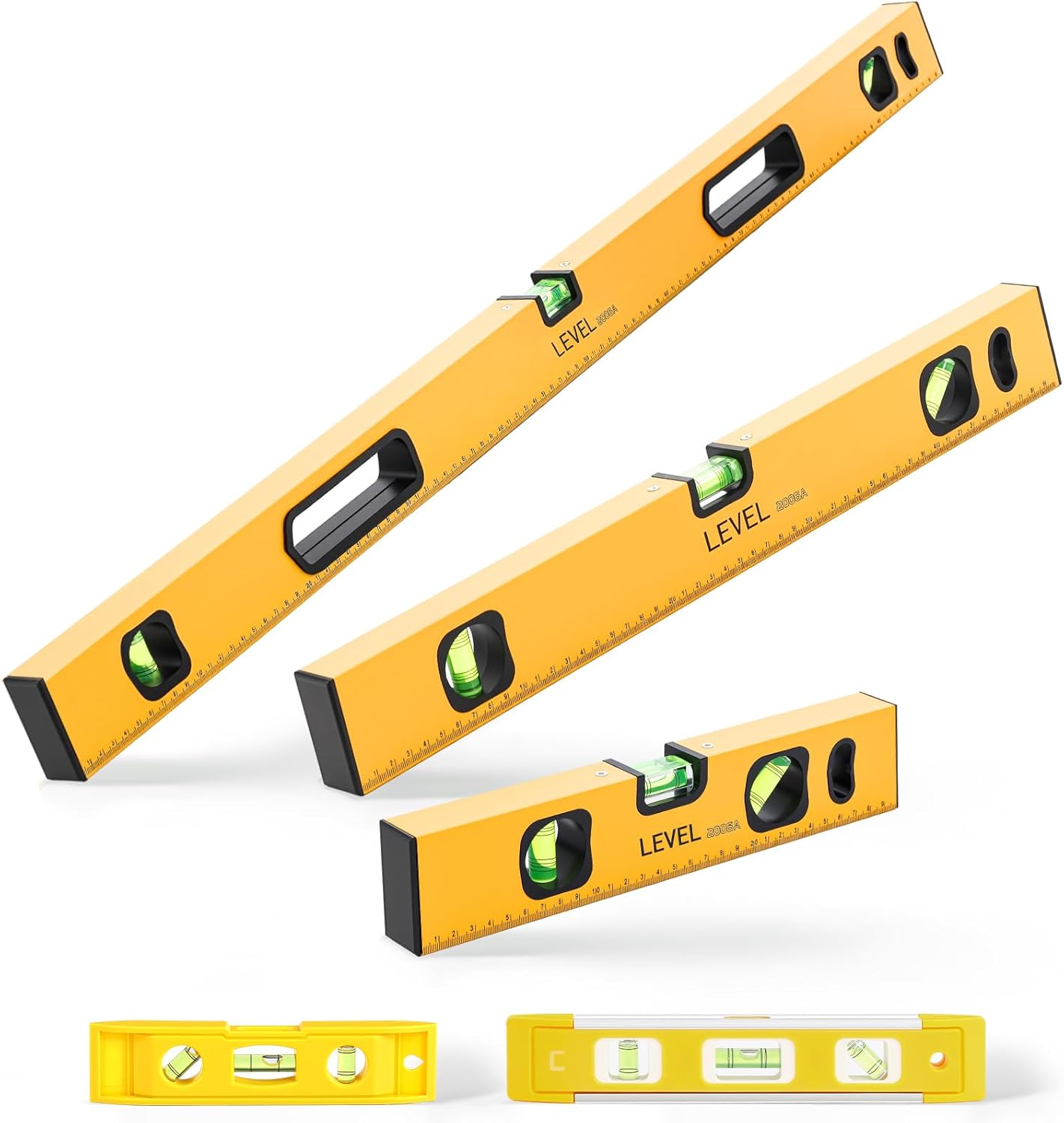 Kingdder 5 Piece Spirit Level Set, Magnetic Torpedo Level Included 6. 25", 9", 12", 20", 40" Leveler with 45°/90°/180°bubbles Measuring, Aluminum Alloy Levels with Carrying Bag, Yellow