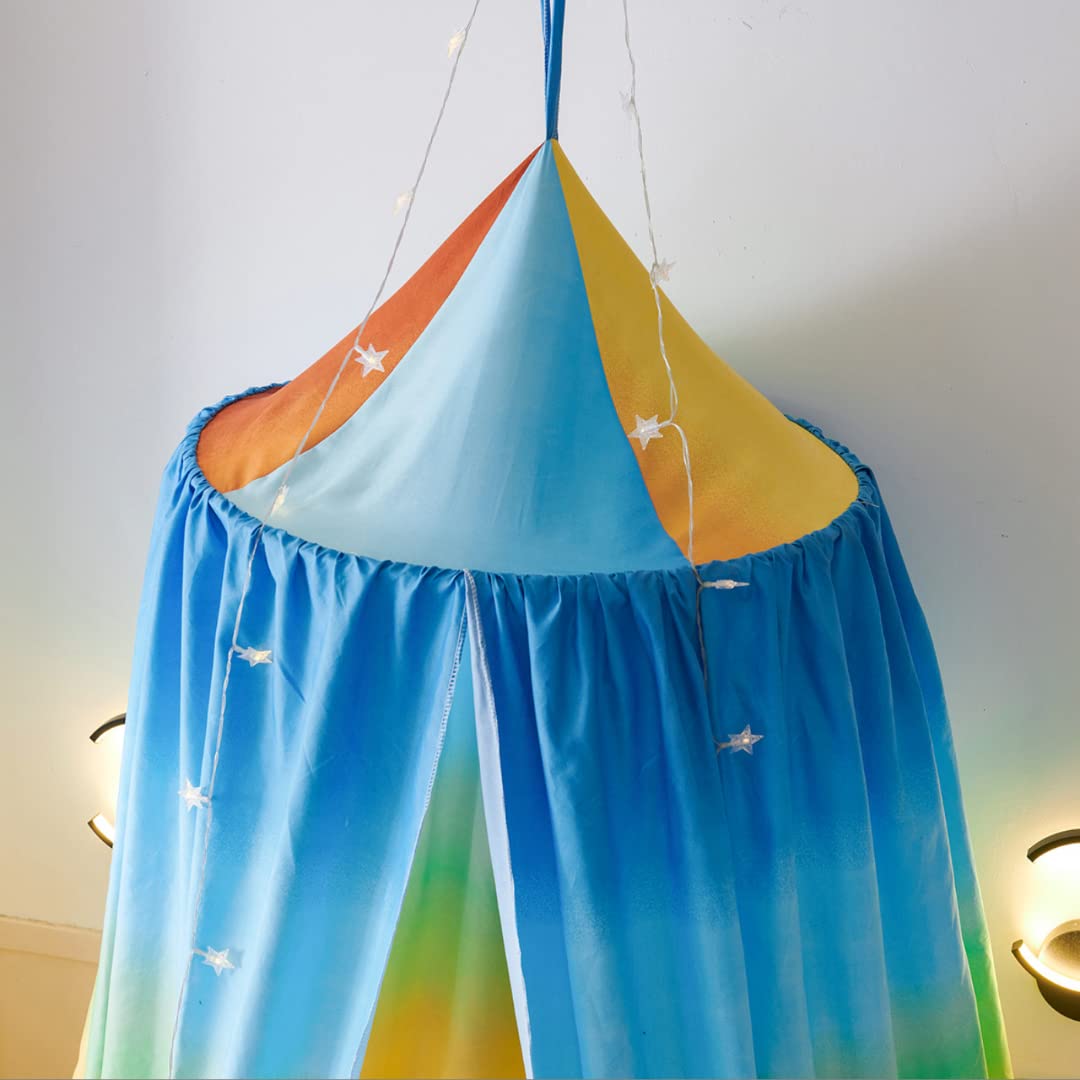 Himmelbett-Vorhänge, runder Kuppelhimmel, Verdunkelung, Mückenschutz, Moskitonetz mit Stern-Lichterkette, Farbverlauf (Regenbogen-Farbverlauf)