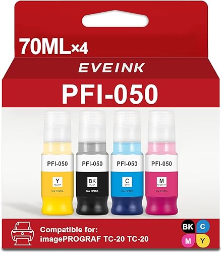Depósito de tinta de pigmento PFI-050 PFI 050 de alto rendimiento de 2.4 fl oz, compatible con impresora Canon imagePROGRAF TC-20 TC-20M TC-21