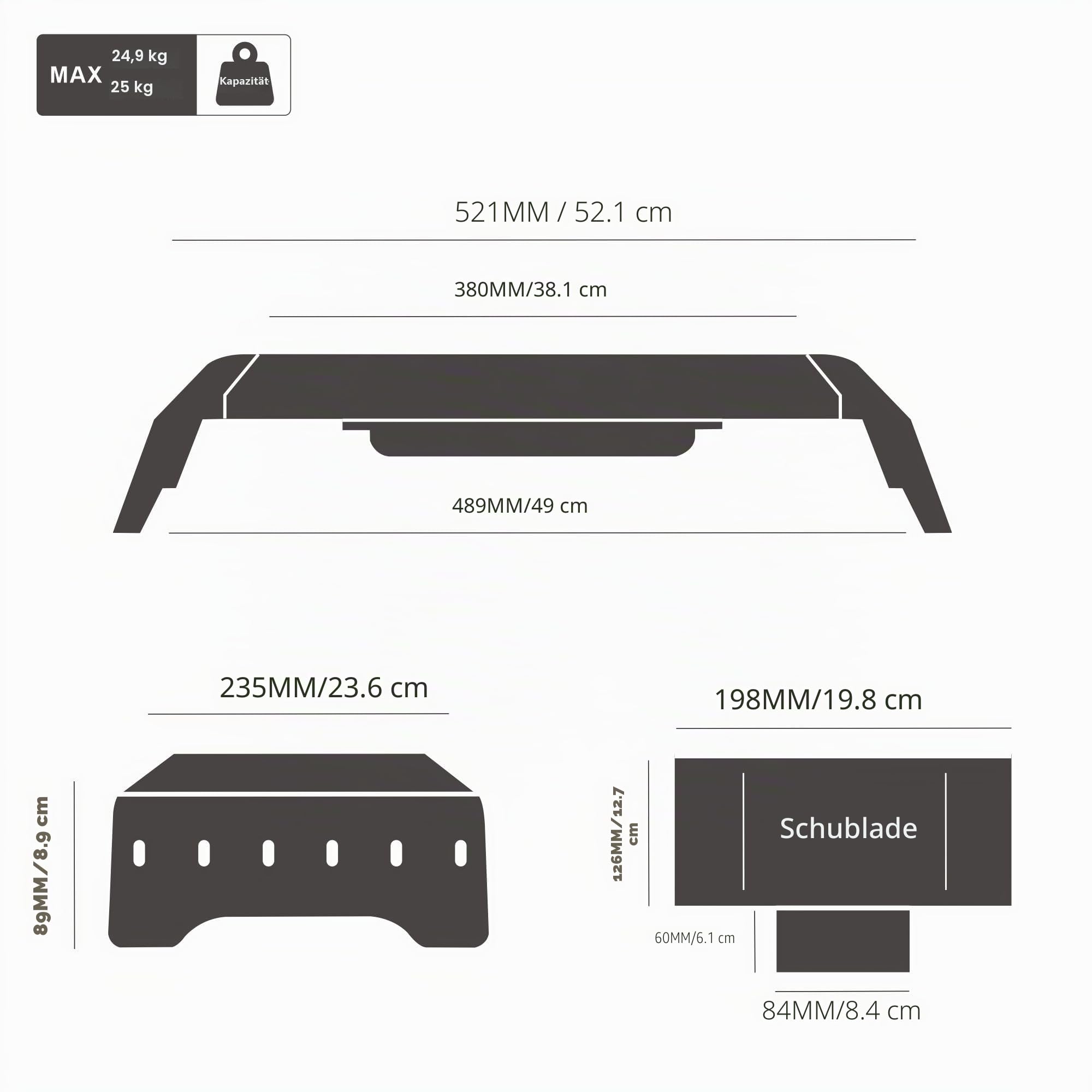 Fenge Monitorständer,mit Schublade und Telefonhalter,Buchefarben | Bildschirmständer,Laptopständer,Keine Installation,Mit Stiftschlitz,für Home Office,52x23.5x8.9cm,Tragfähigkeit 25kg