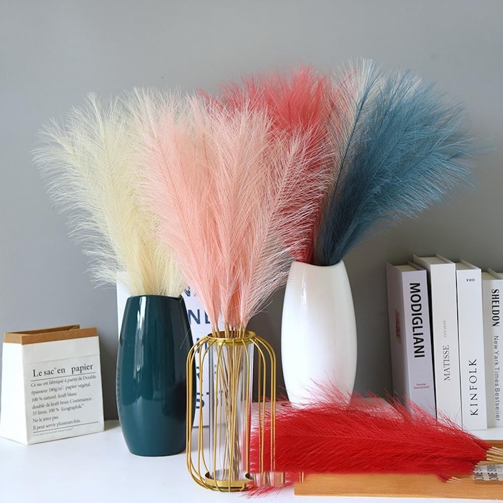 48 Stück Künstliche Pampasgras Deko, Künstliche Trockenblumenstrauß Simulation Pampasgrasdekoration Kunstpflanze Schilfgrasstrauß Pampasgras für Hochzeit Tischdeko Garten Haus Büro Boho Deko,Navy blau