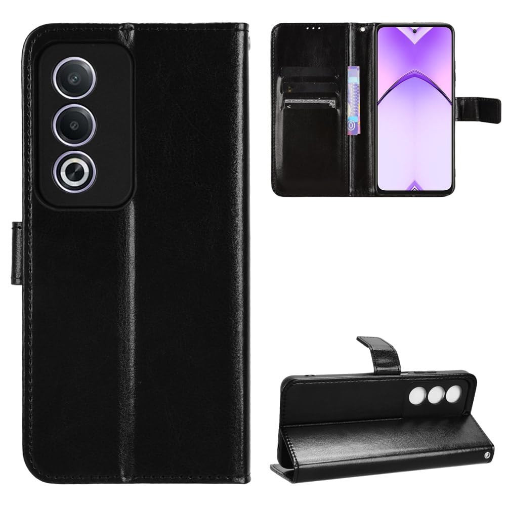 zZjoOoj Custodia per OPPO A80 5G, Portafoglio in Pelle con Chiusura Magnetica e Supporto, Nero