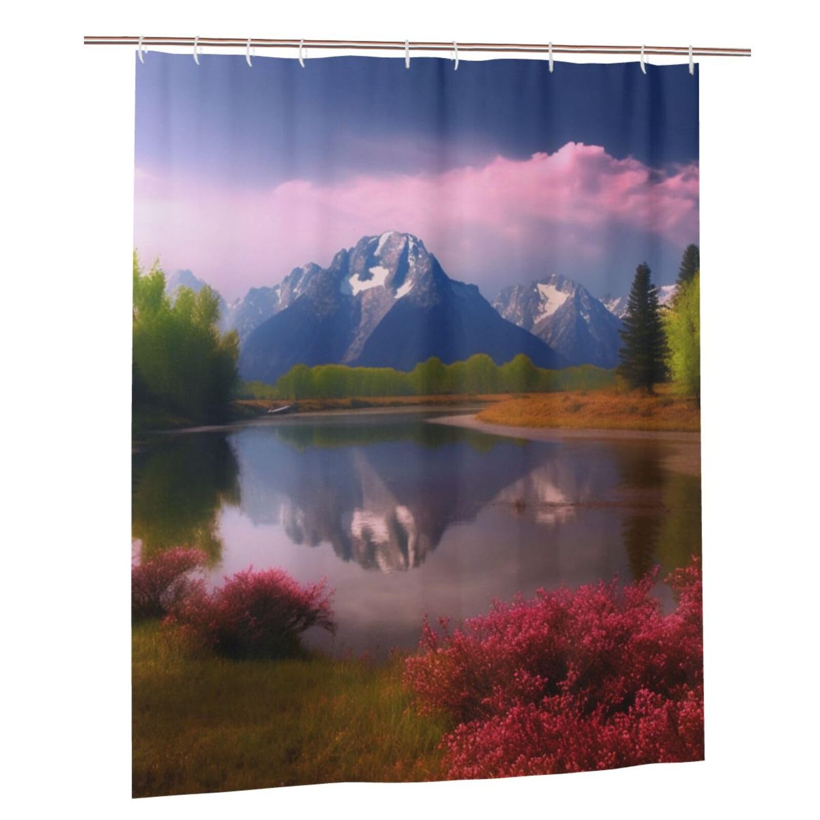 BWWHCCTI Beautiful Scenery Printed Shower Curtain With 12 Plastic Hooks Opaque Quick Drying Waterproof Shower Curtains Sets For Bathroom 152x183 Cm
