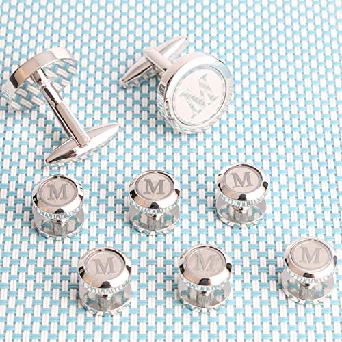 Mens Cufflinks and Studs Tuxedo Shirts Business Wedding Initials Alphabet A-Z Gift Set4