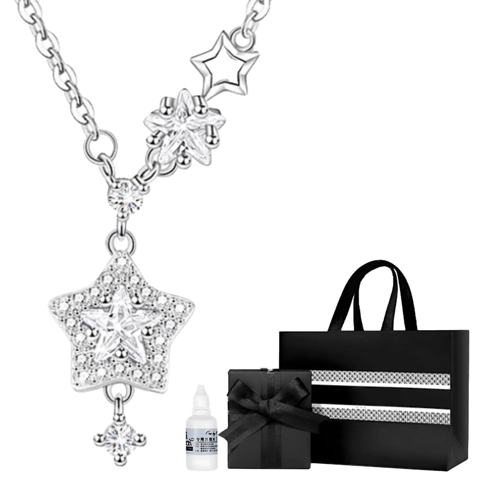 Collar de plata de ley 925, colgante minimalista de estrella de circonita, cadena ajustable, diseño de estrella de cristal, incluye caja de regalo, bolsa de sellado, paño de pulido de plata
