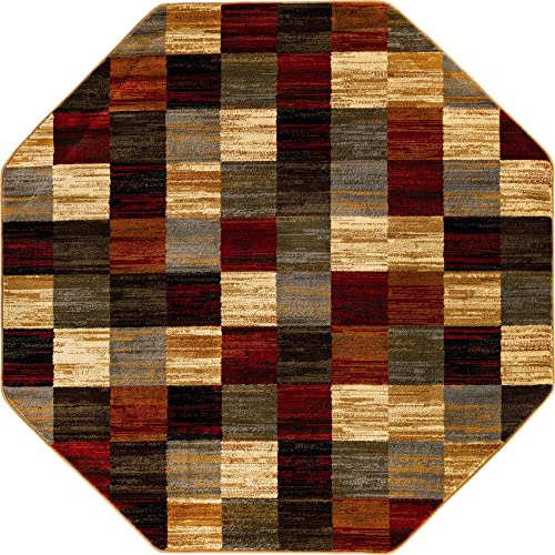 Image of Unique Loom Barista Collection Area Rug - Gava (6' 1 inch Octagon, Multi / Brown)